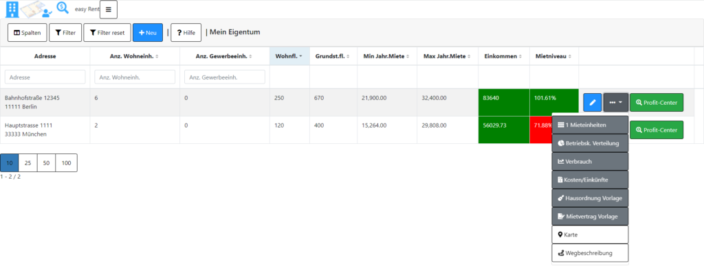 Mein Eigentum Mietobjekte Liste